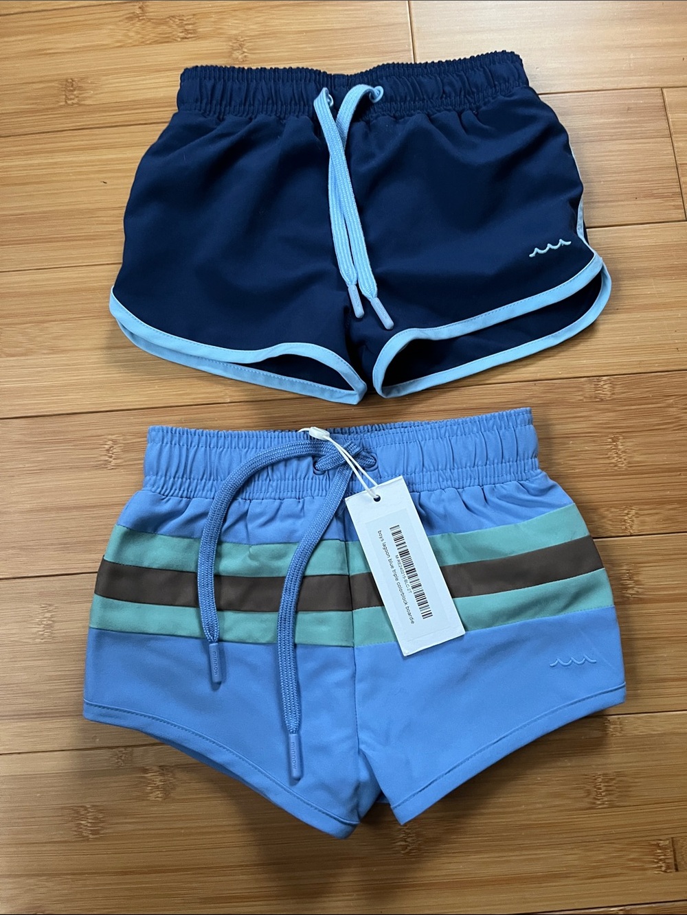 Minnow Navy & Light Blue Swim Trunks and another with Stripe Accent